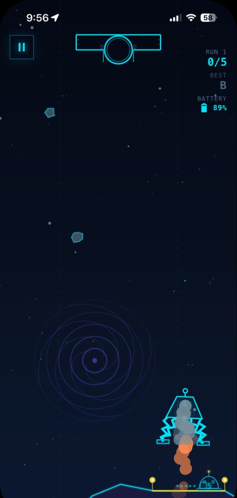 Lunar Rescue gameplay with hazards and neon terrain