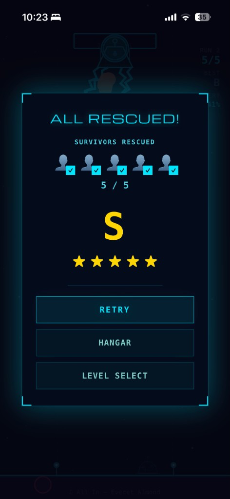 Mission complete screen with all survivors rescued and an S rank